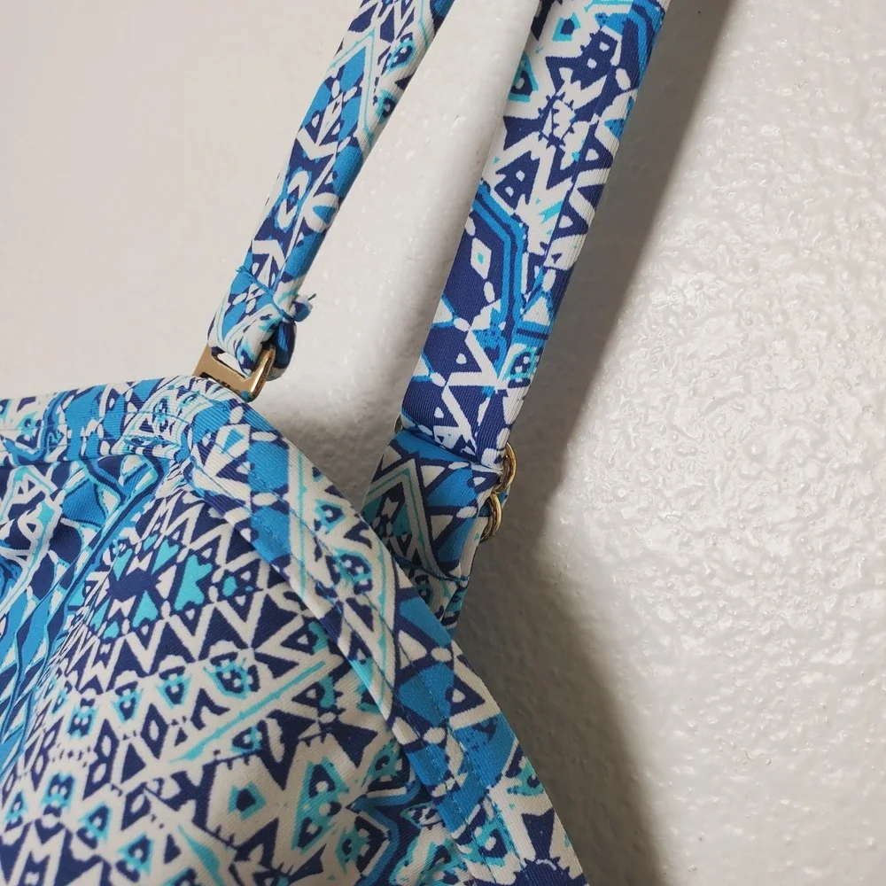 Curve by Sunsets‎ Tangier Iconic Twist Underwire Tankini Swim Top Blue White 20W